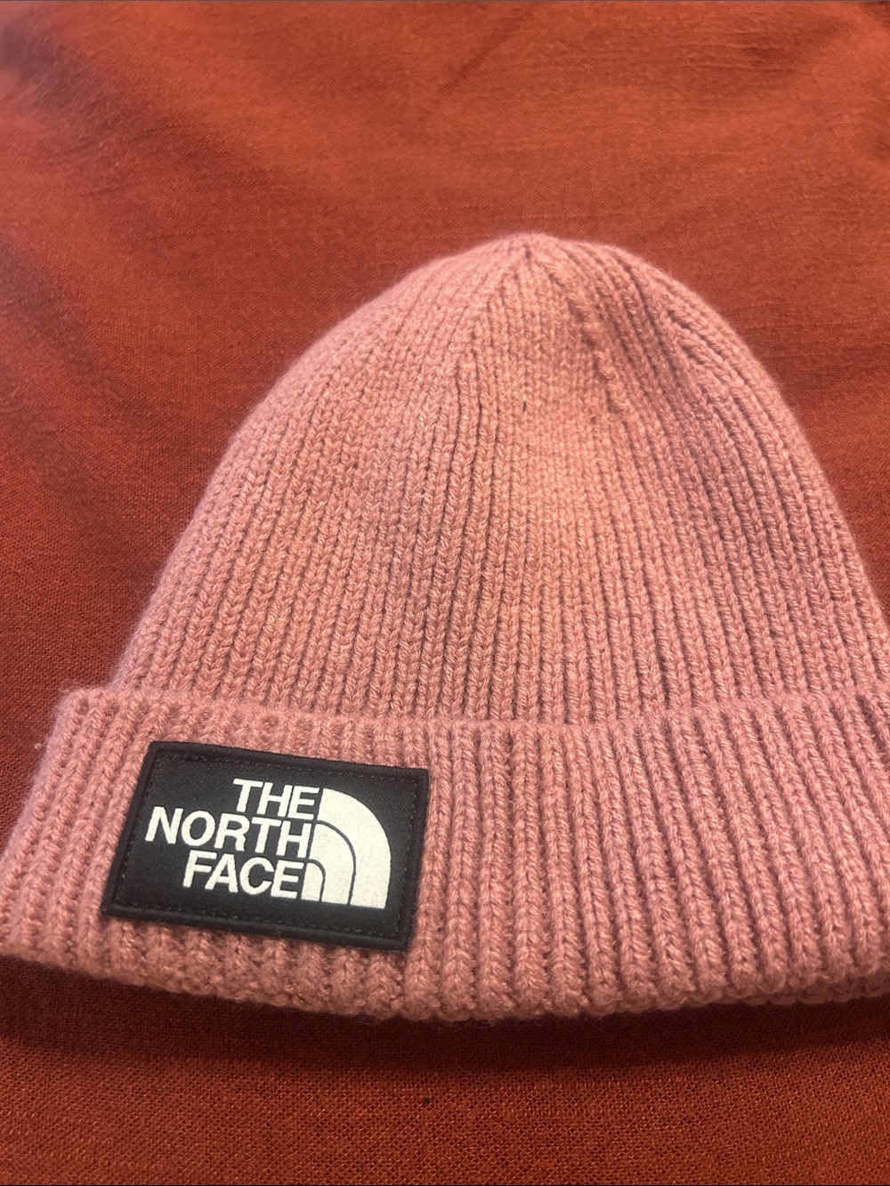 The North Face Dusty Pink Rib Knit Cuffed Beanie